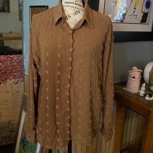 Brown Swiss dot button up shirt